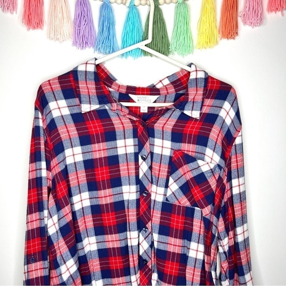 Market & Spruce Red White Blue Plaid Long Sleeve Button Shirt Stitch Fix XXL - Picture 5 of 12